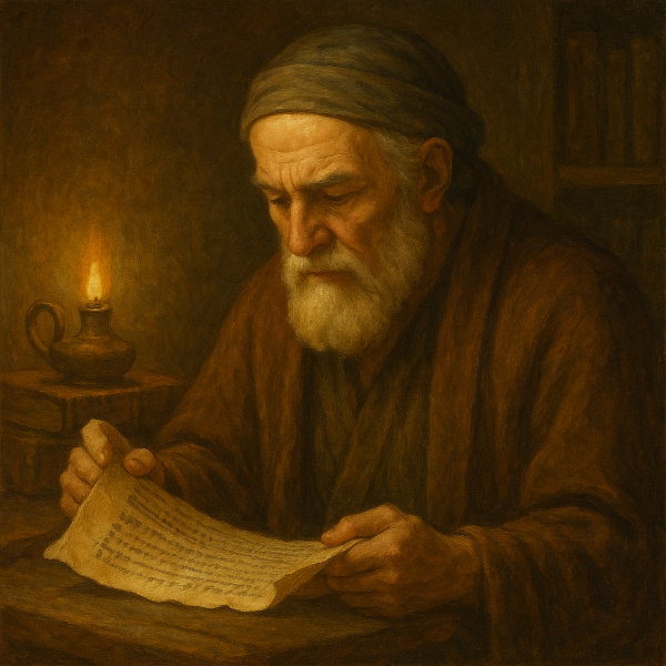 Ancient scholar reading a scroll.